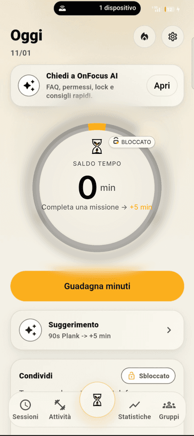 OnFocus app home screen